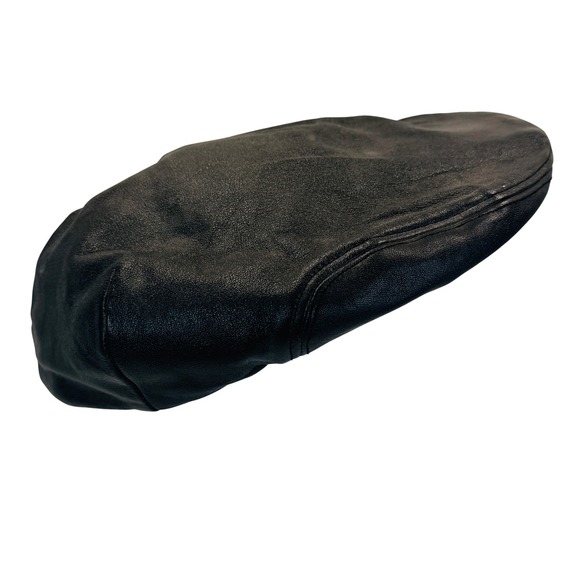 Wilson Leather Newsboy Flat Cap Ivy Driver Hat Black Genuine Leather L Vtg Biker - Picture 6 of 7